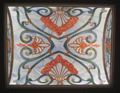 barrel ceiling trompe l'oeil stain glass mural