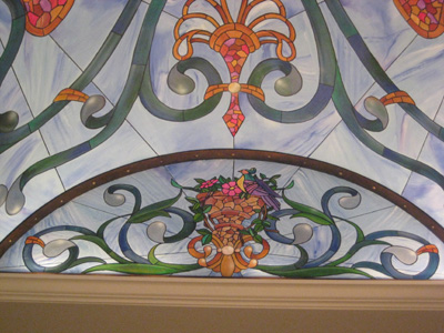 barrel ceiling trompe l'oeil stain glass mural