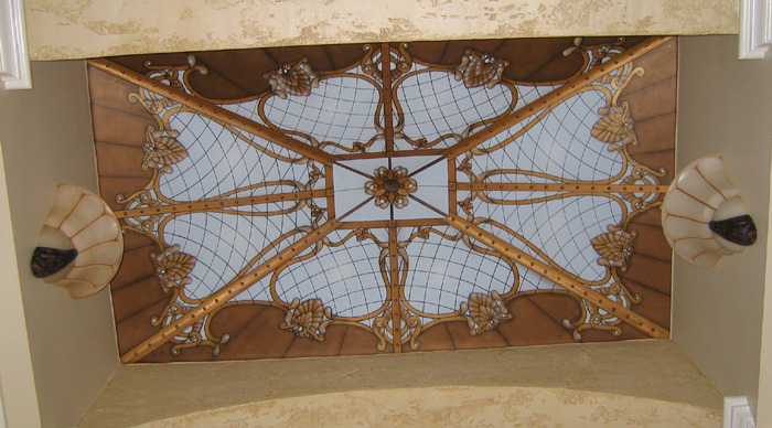 trompe l'oeil stain glass mural