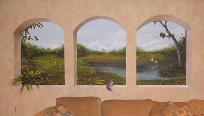 wildlife trompe l'oeil mural